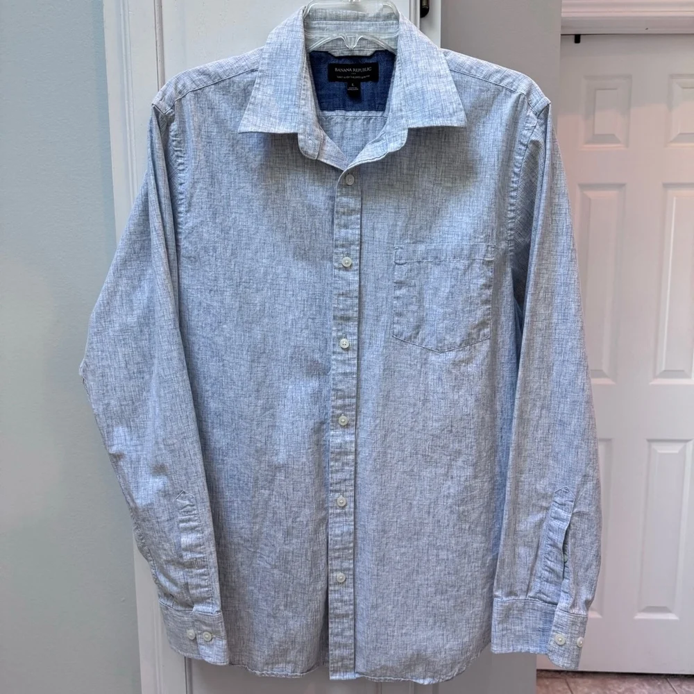 Banana Republic Soft Wash Tailored Slim Fit Shirt, Blue White Crosshatch L
